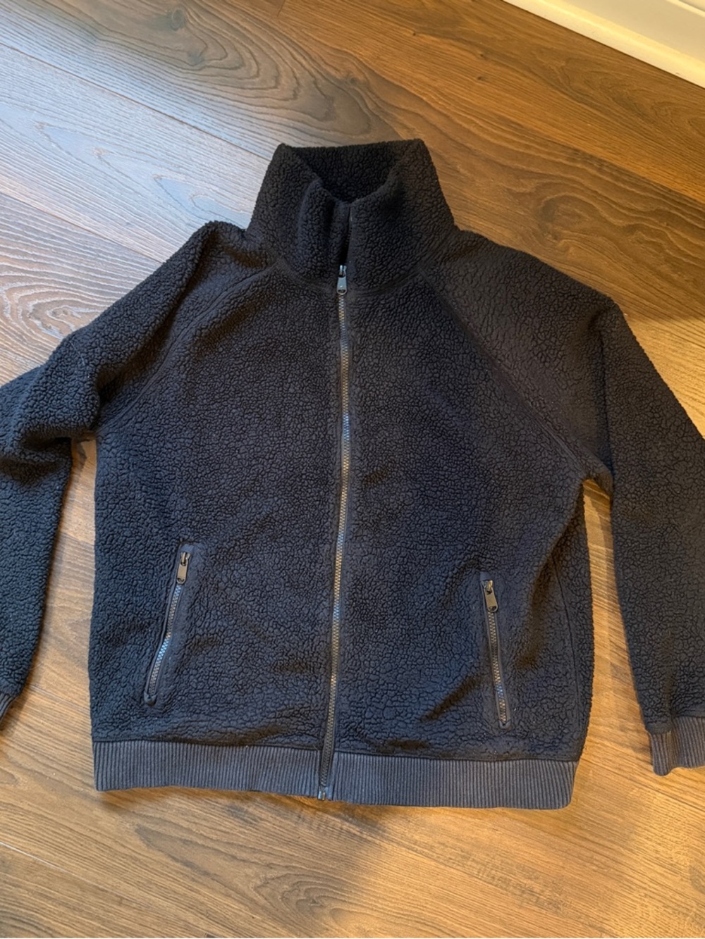 Athleta Black Sherpa Fleece Zip Jacket Cozy Full Zip Size M